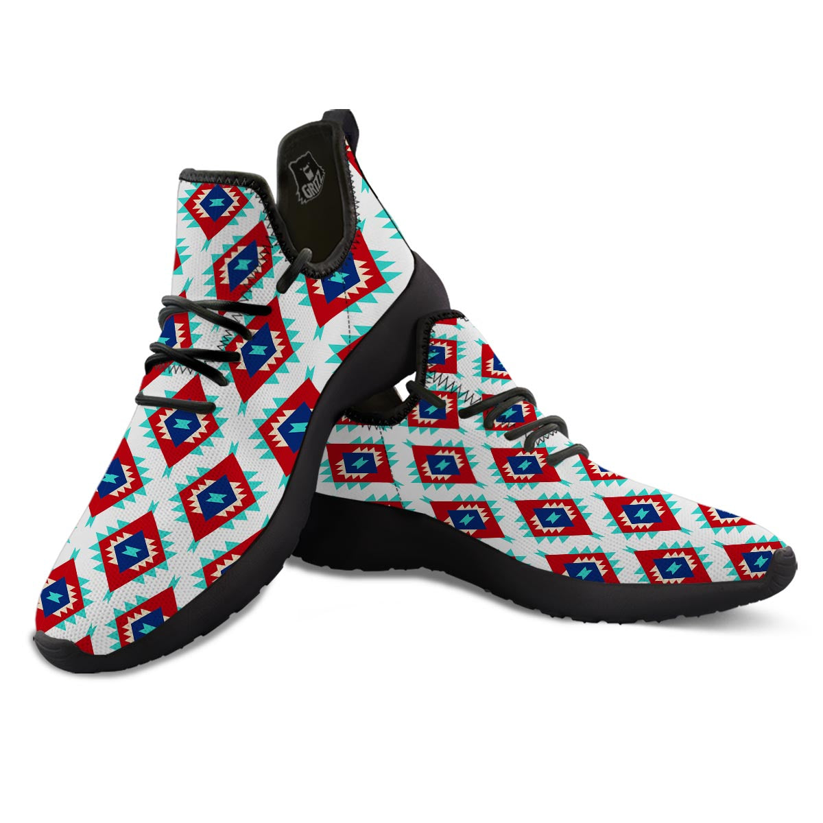 Southwestern Teal And Red Print Pattern Black Athletic Shoes-grizzshop