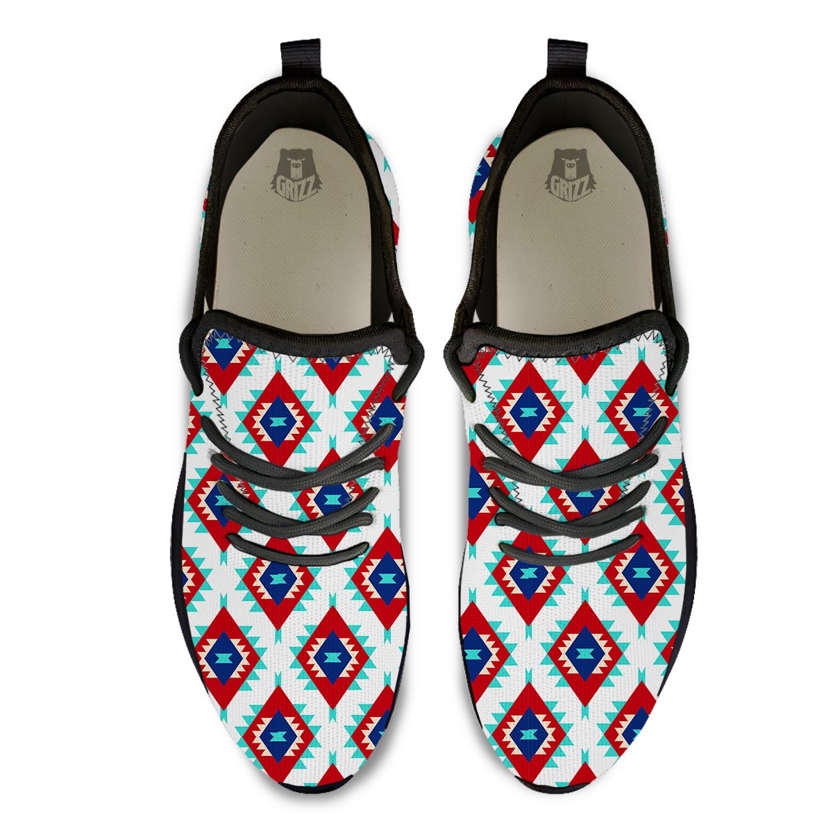 Southwestern Teal And Red Print Pattern Black Athletic Shoes-grizzshop