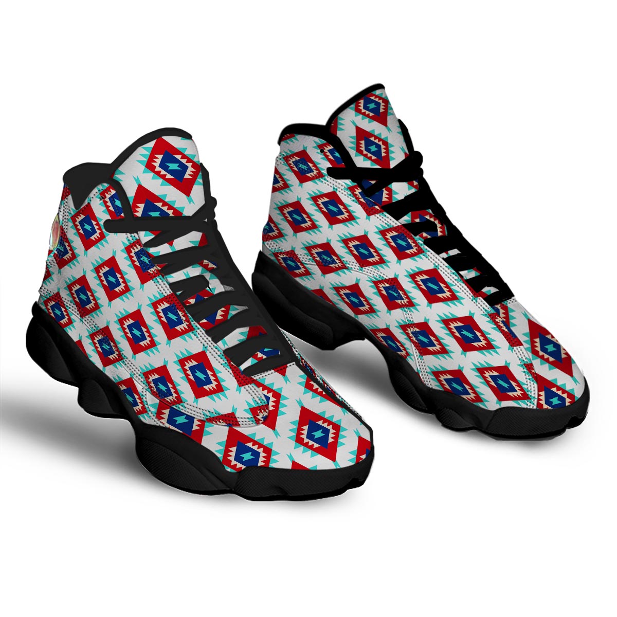 Southwestern Teal And Red Print Pattern Black Basketball Shoes-grizzshop
