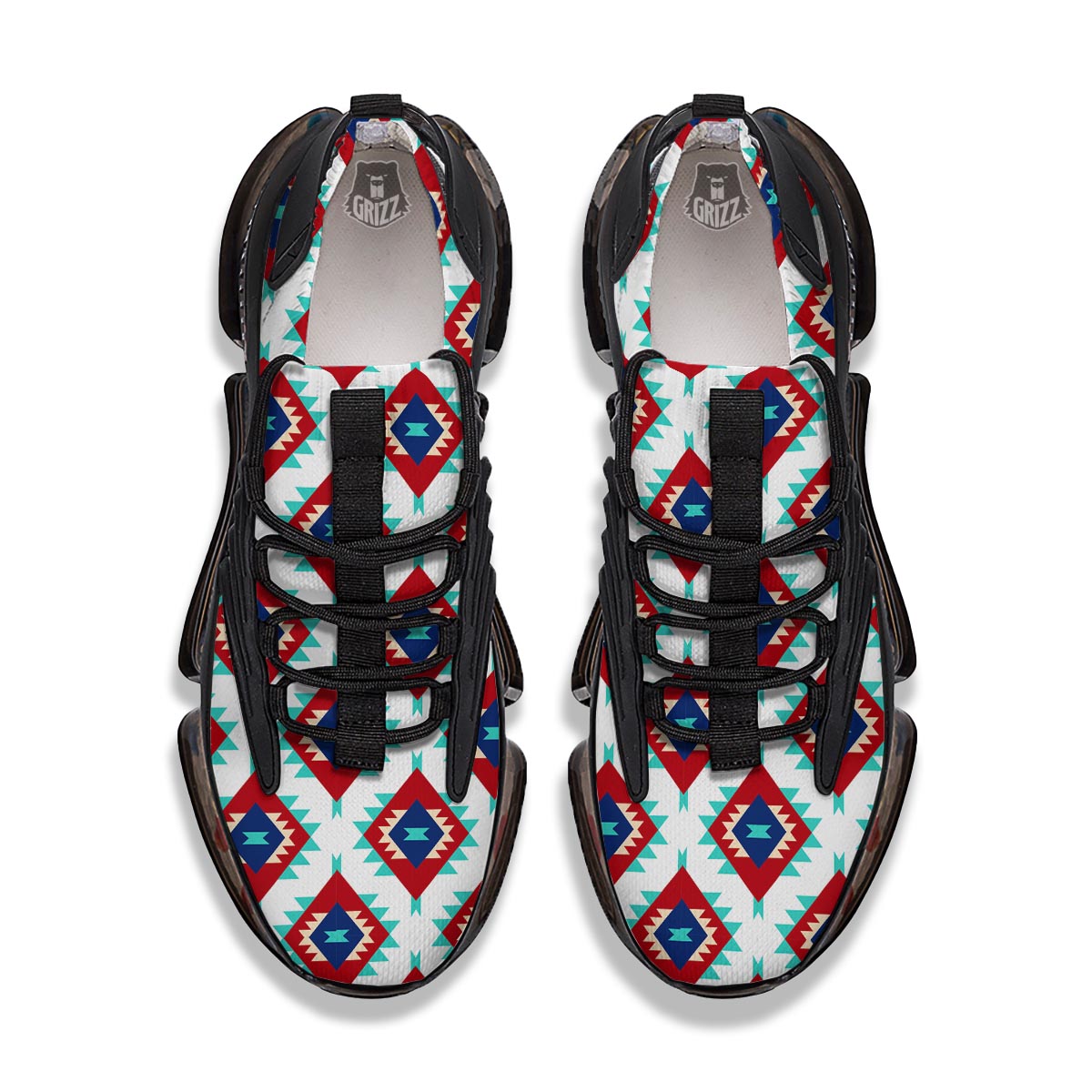 Southwestern Teal And Red Print Pattern Black Gym Shoes-grizzshop