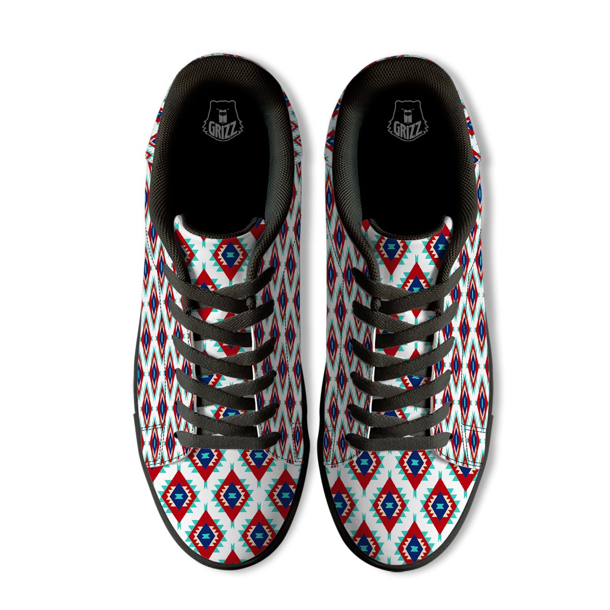 Southwestern Teal And Red Print Pattern Black Low Top Sneakers-grizzshop