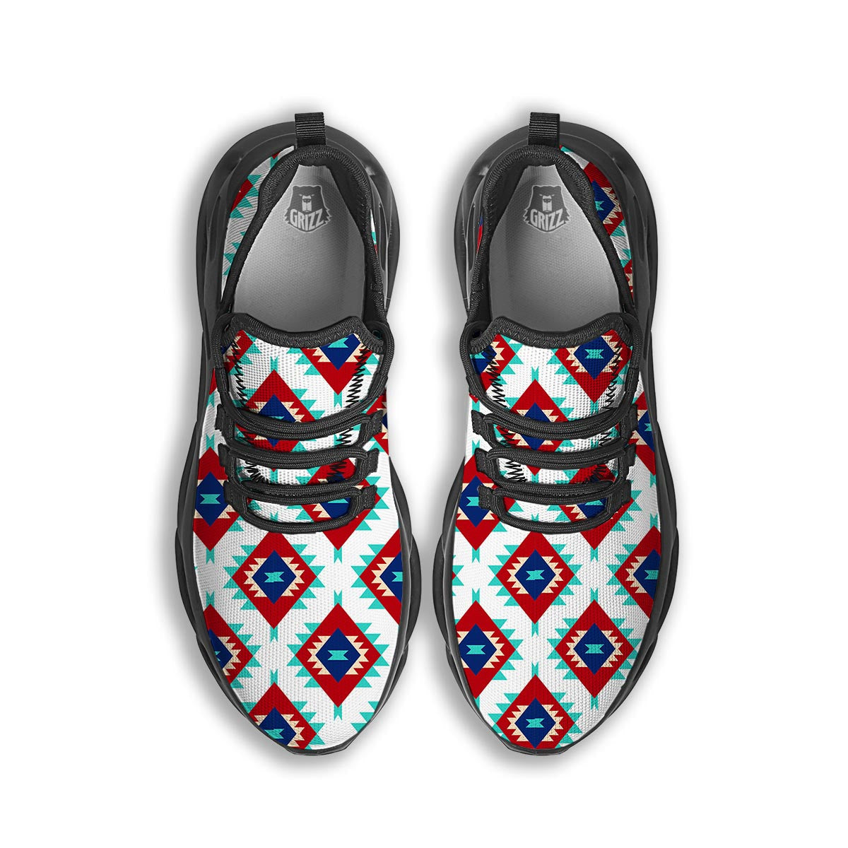 Southwestern Teal And Red Print Pattern Black Running Shoes-grizzshop