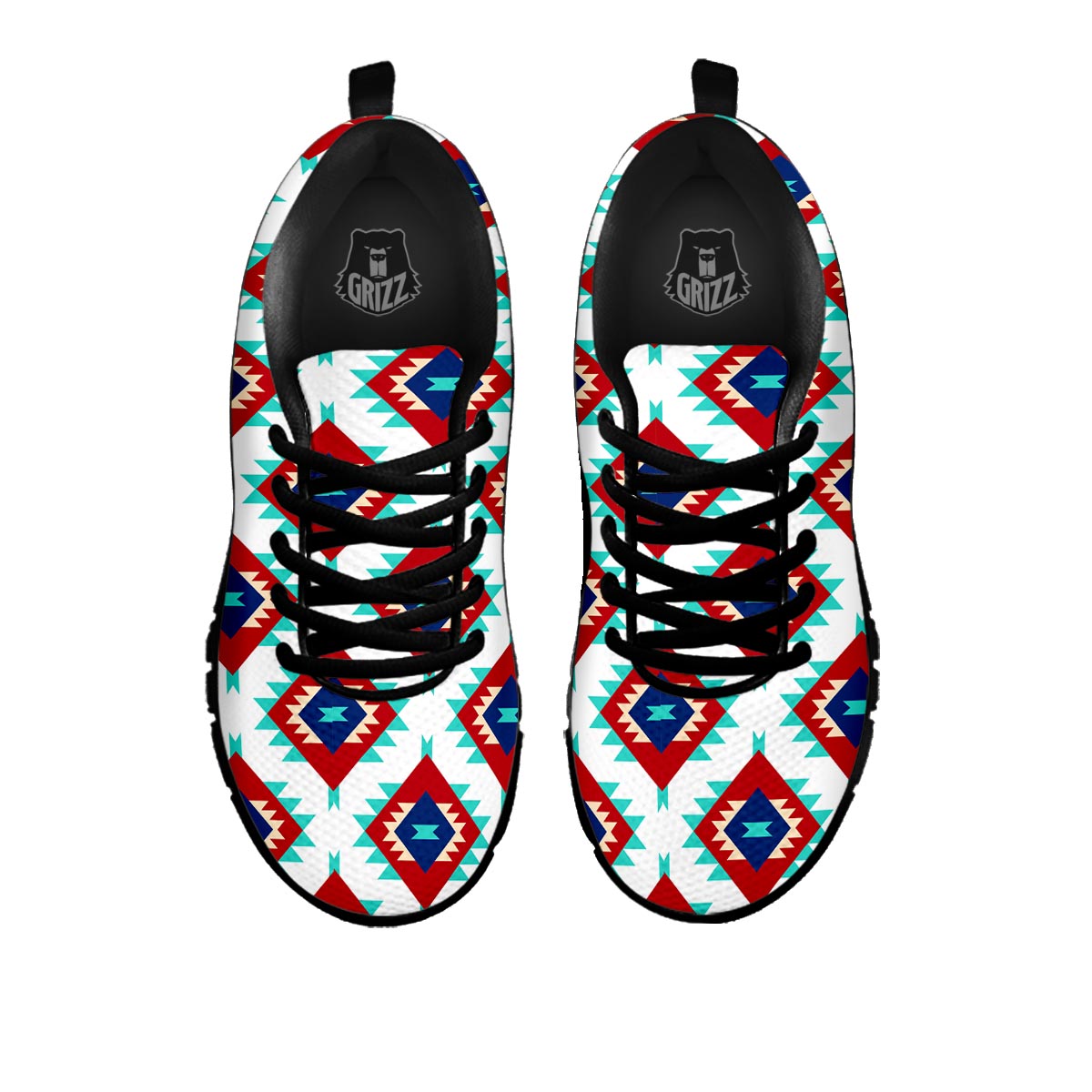 Southwestern Teal And Red Print Pattern Black Sneaker-grizzshop