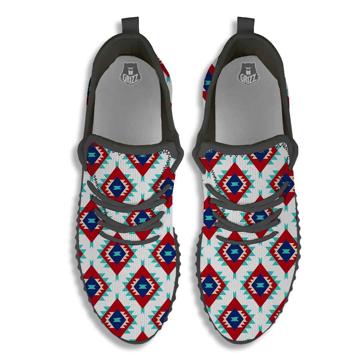 Southwestern Teal And Red Print Pattern Black Walking Shoes-grizzshop