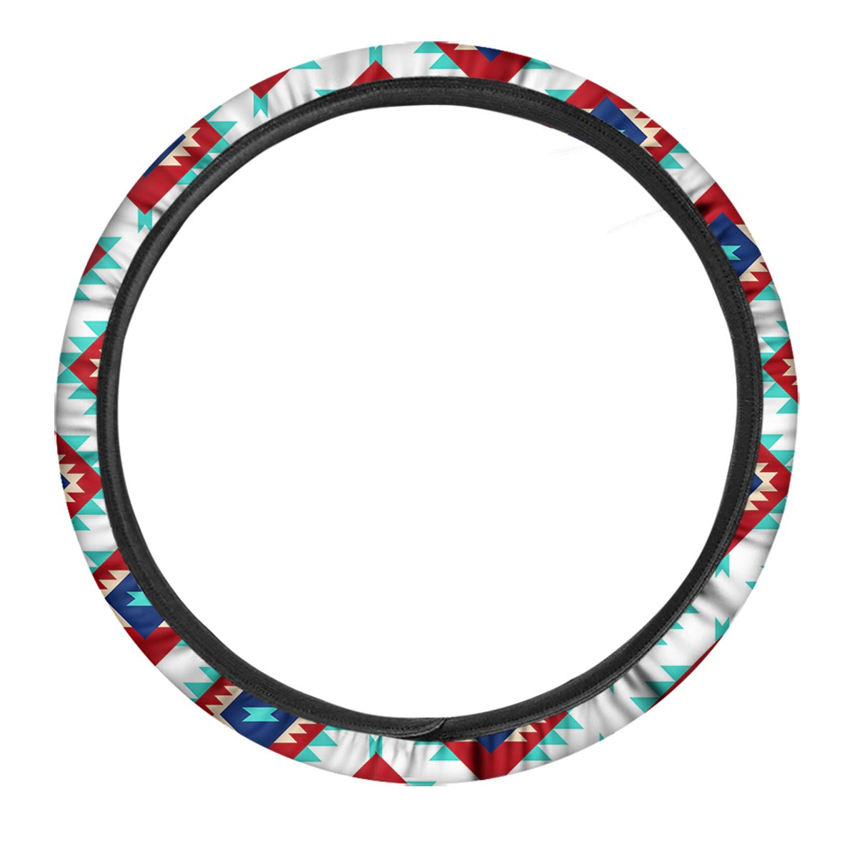 Southwestern Teal And Red Print Pattern Car Steering Wheel Cover-grizzshop