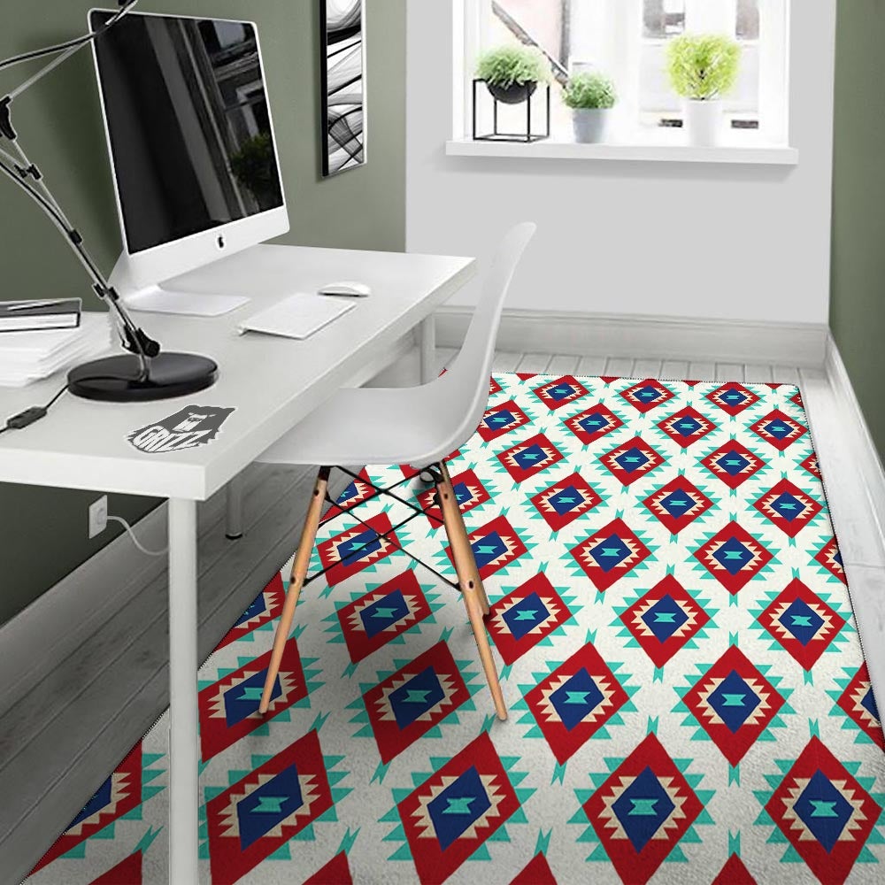 Southwestern Teal And Red Print Pattern Floor Mat-grizzshop
