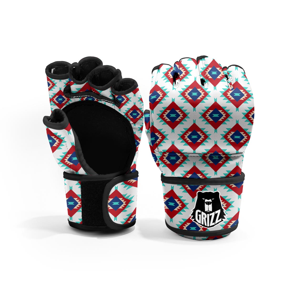 Southwestern Teal And Red Print Pattern MMA Gloves-grizzshop