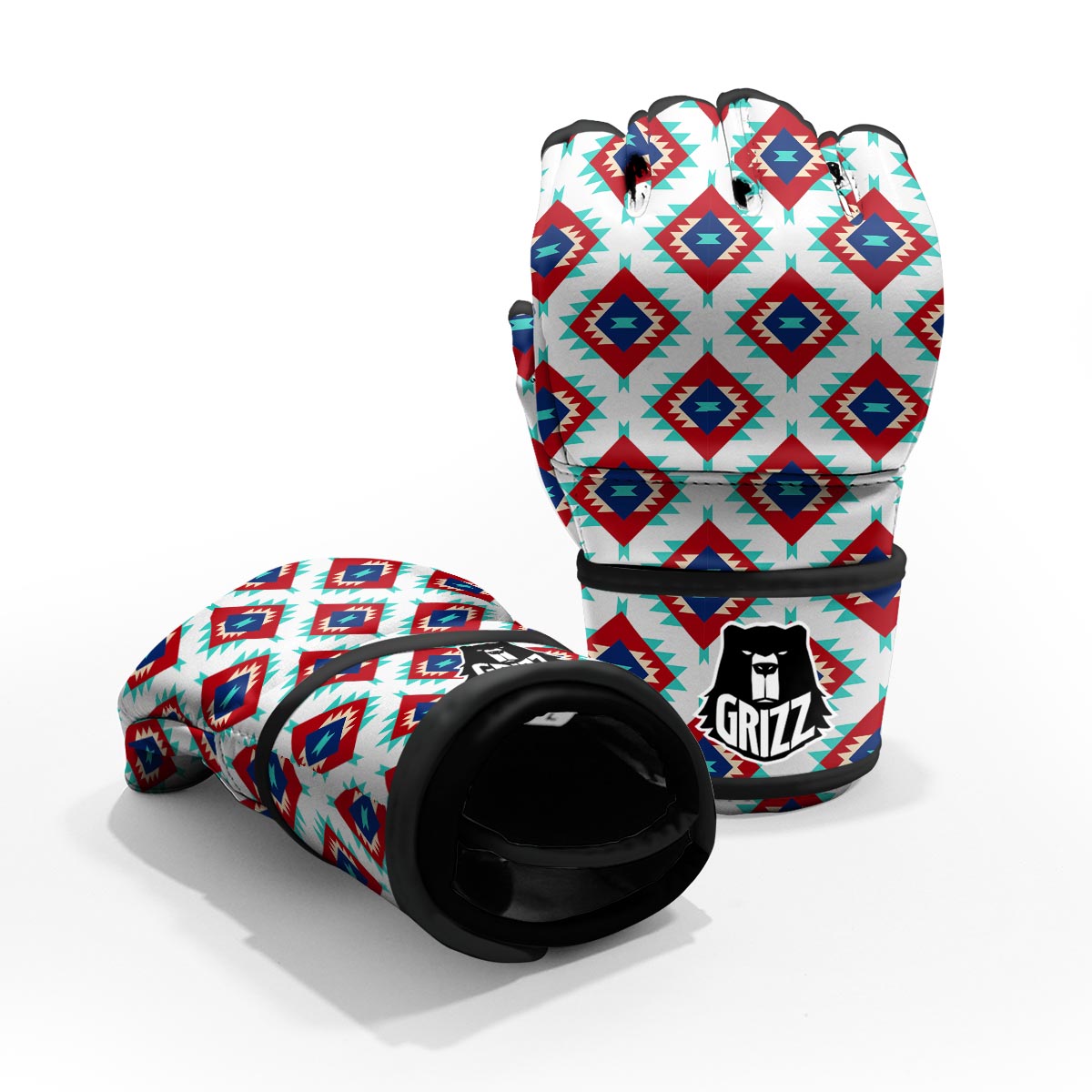 Southwestern Teal And Red Print Pattern MMA Gloves-grizzshop