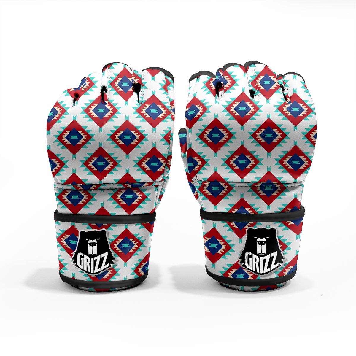 Southwestern Teal And Red Print Pattern MMA Gloves-grizzshop