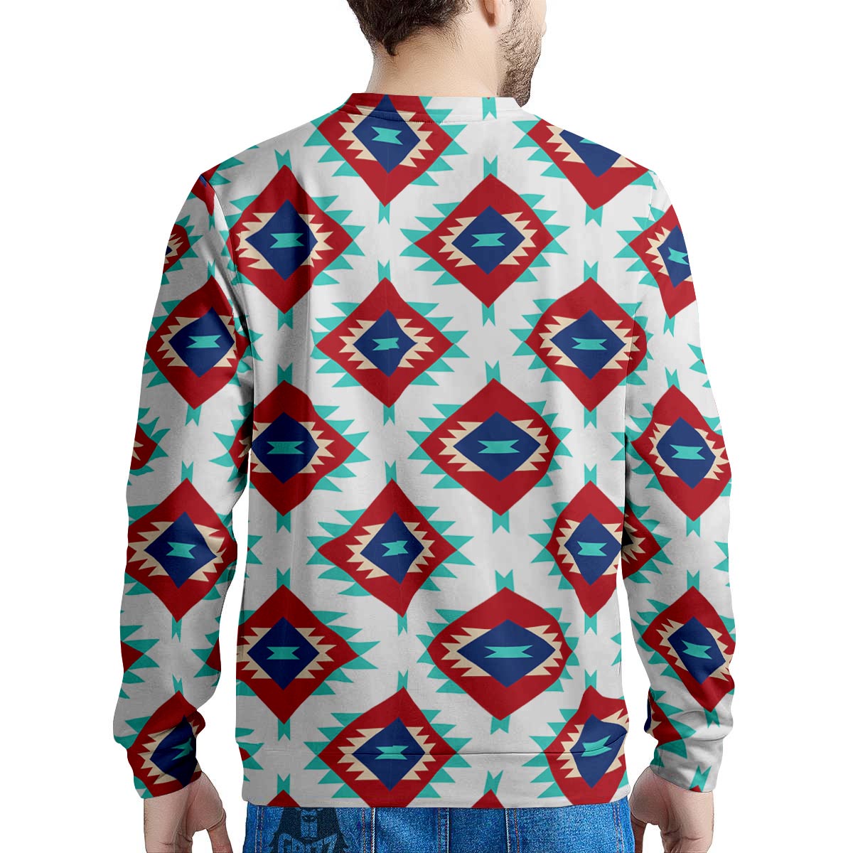 Southwestern Teal And Red Print Pattern Men's Sweatshirt-grizzshop