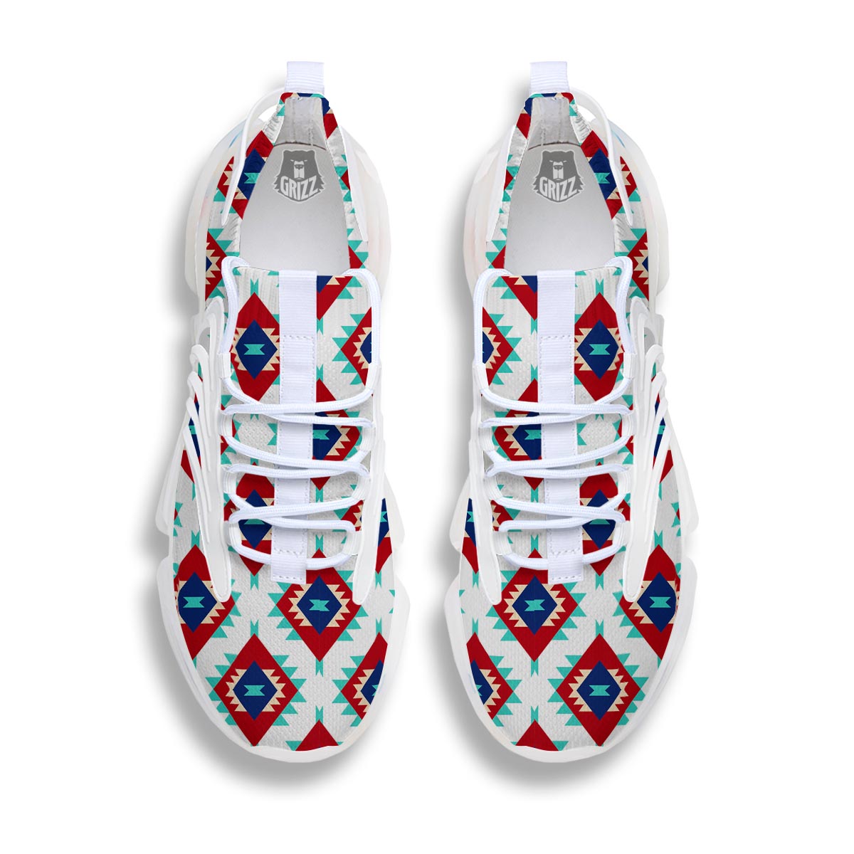 Southwestern Teal And Red Print Pattern White Gym Shoes-grizzshop