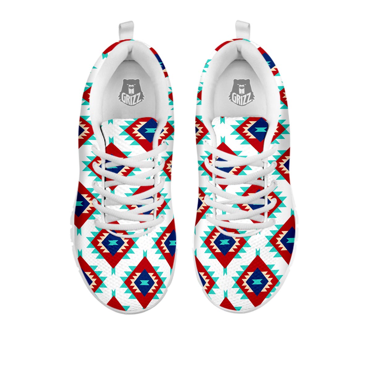 Southwestern Teal And Red Print Pattern White Sneaker-grizzshop