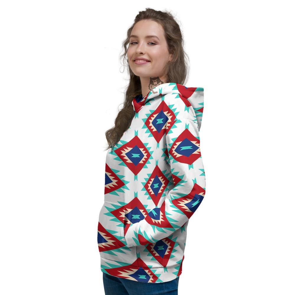 Southwestern Teal And Red Print Pattern Women's Hoodie-grizzshop