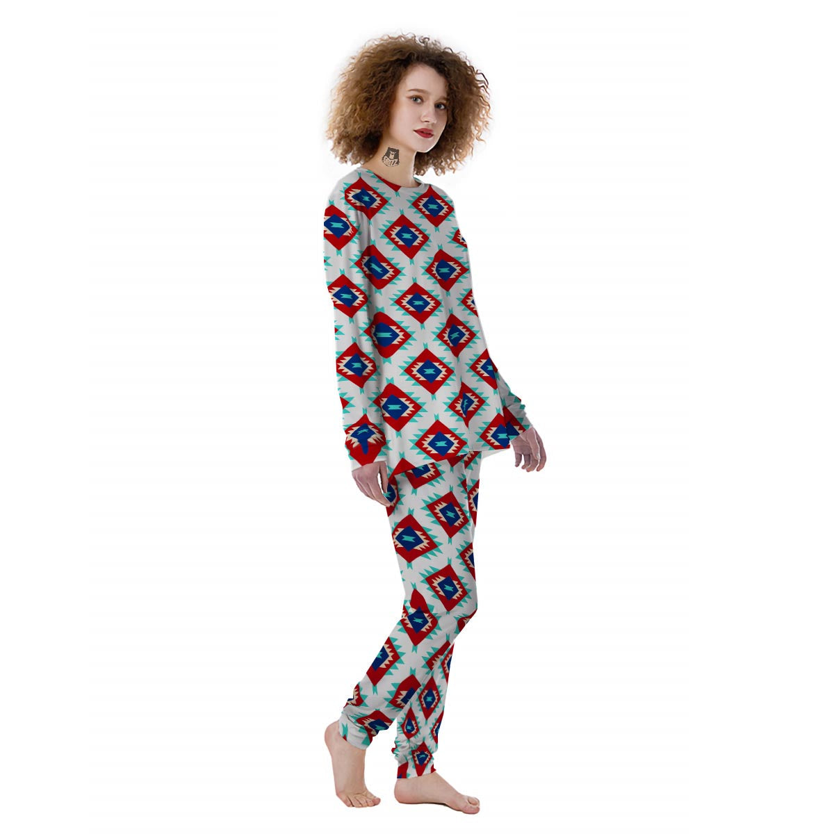 Southwestern Teal And Red Print Pattern Women's Pajamas-grizzshop