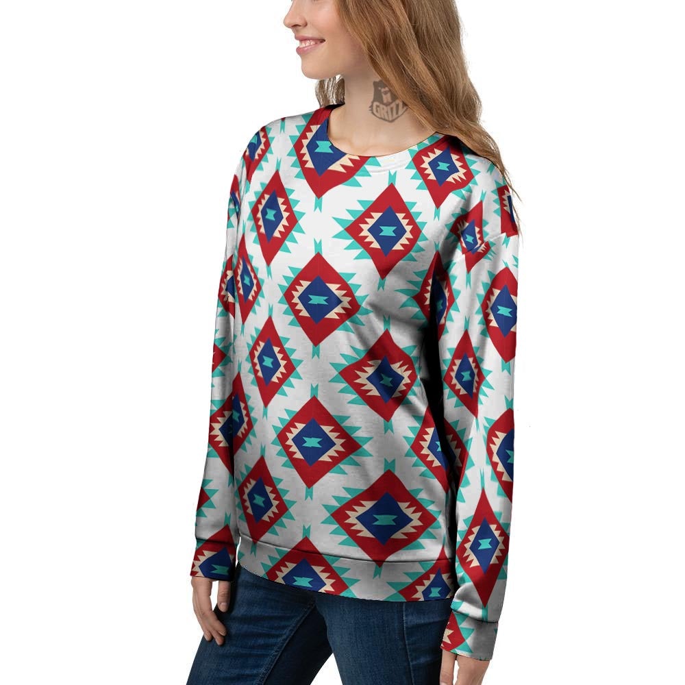 Southwestern Teal And Red Print Pattern Women's Sweatshirt-grizzshop