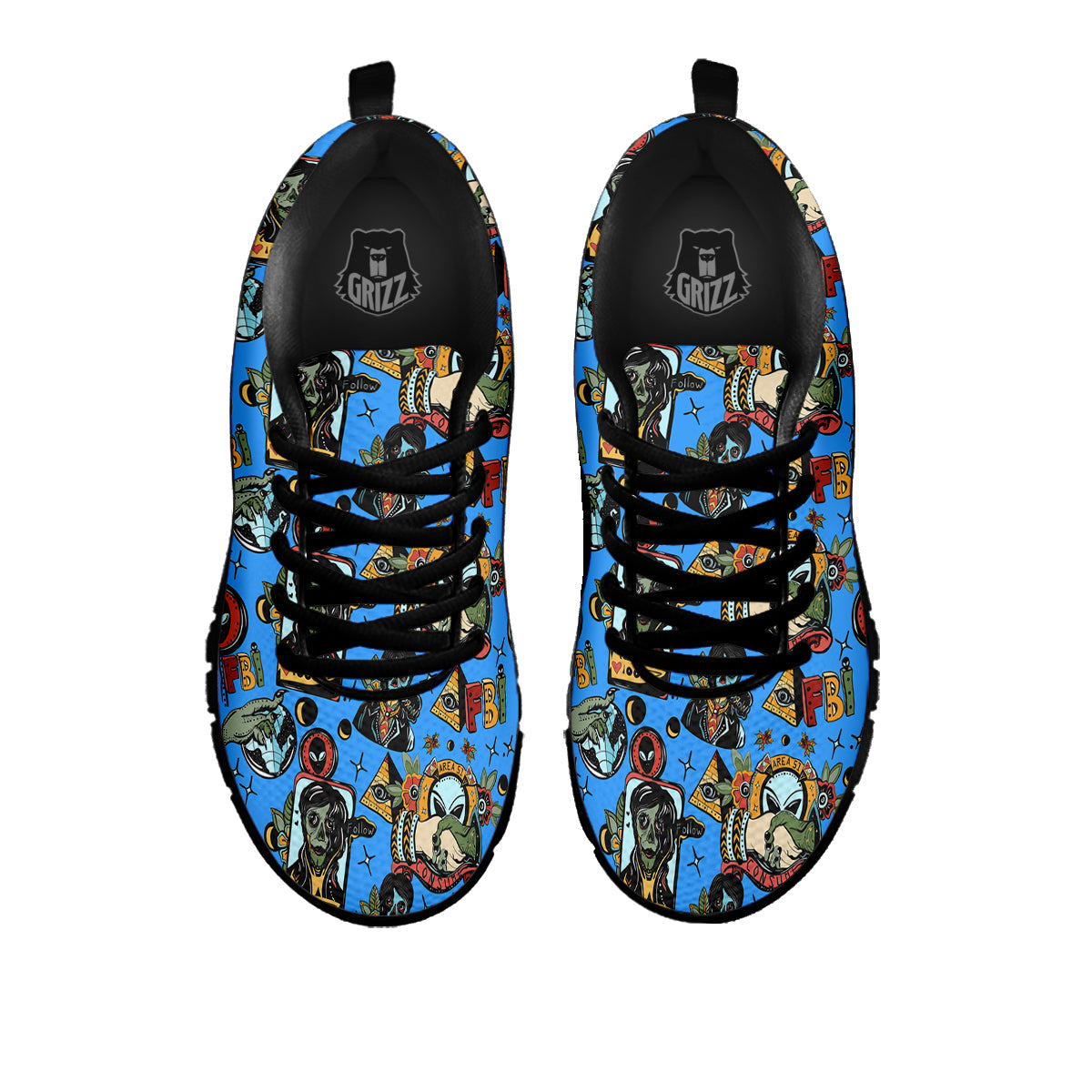 Space Alien Retro Tattoo Print Pattern Black Sneaker-grizzshop