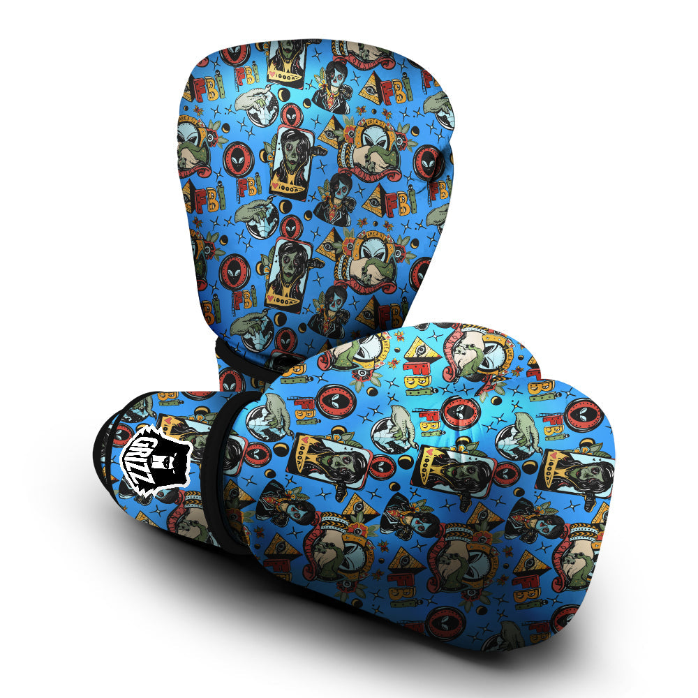 Space Alien Retro Tattoo Print Pattern Boxing Gloves-grizzshop