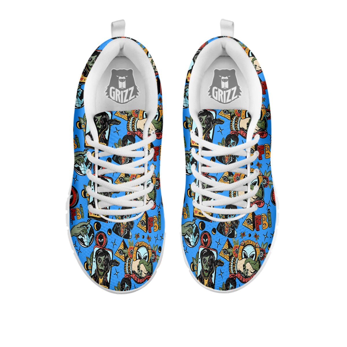 Space Alien Retro Tattoo Print Pattern White Sneaker-grizzshop