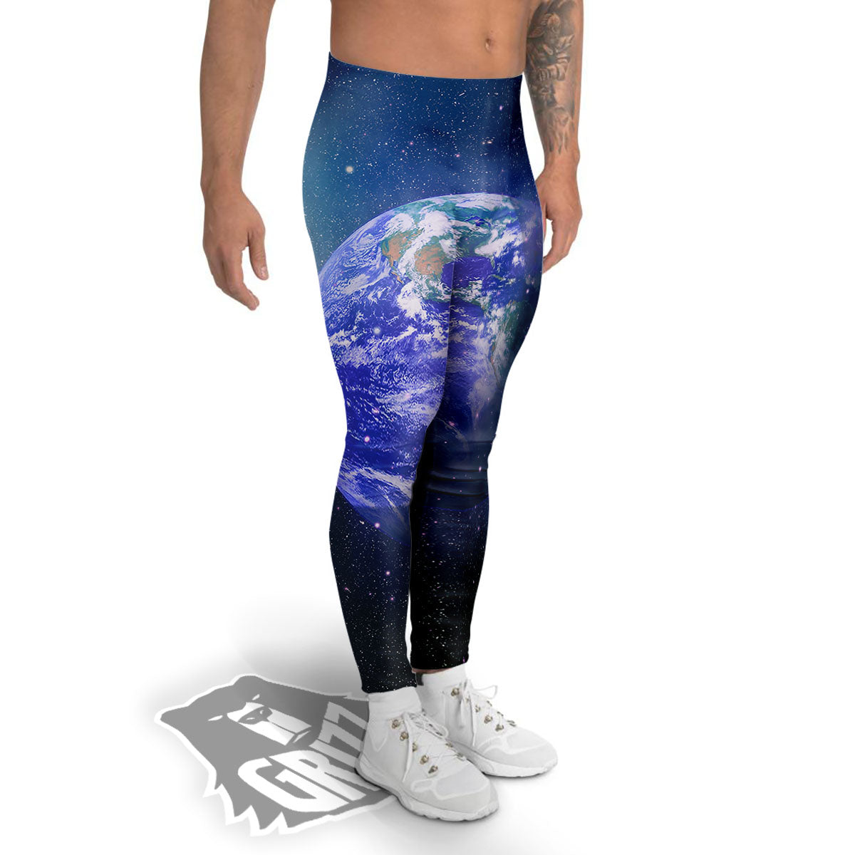 Space And Earth Print Men's Leggings-grizzshop