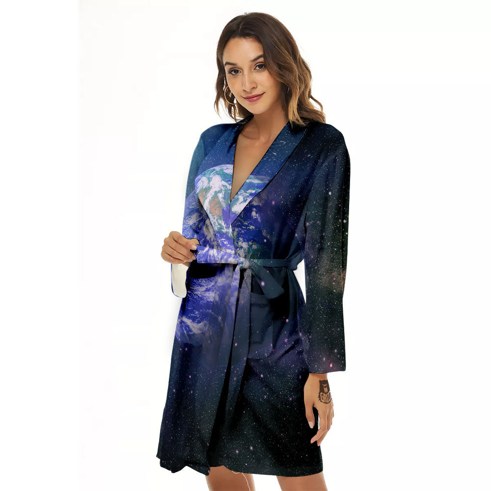 Space And Earth Print Women's Robe-grizzshop