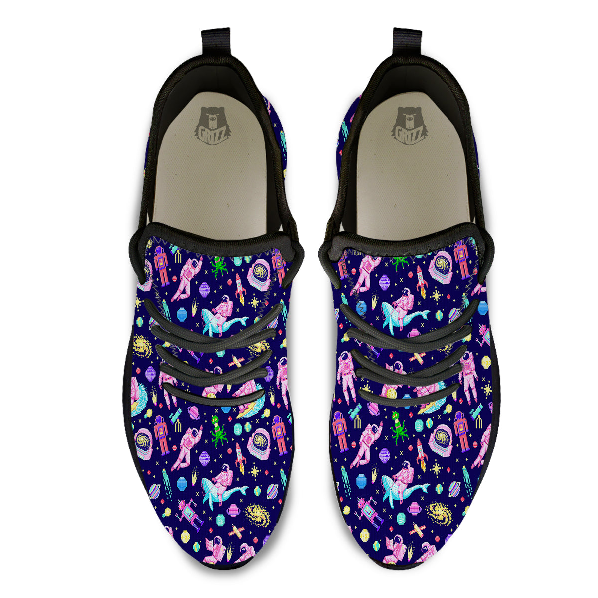 Space Astronaut 8 Bit Print Pattern Black Athletic Shoes-grizzshop