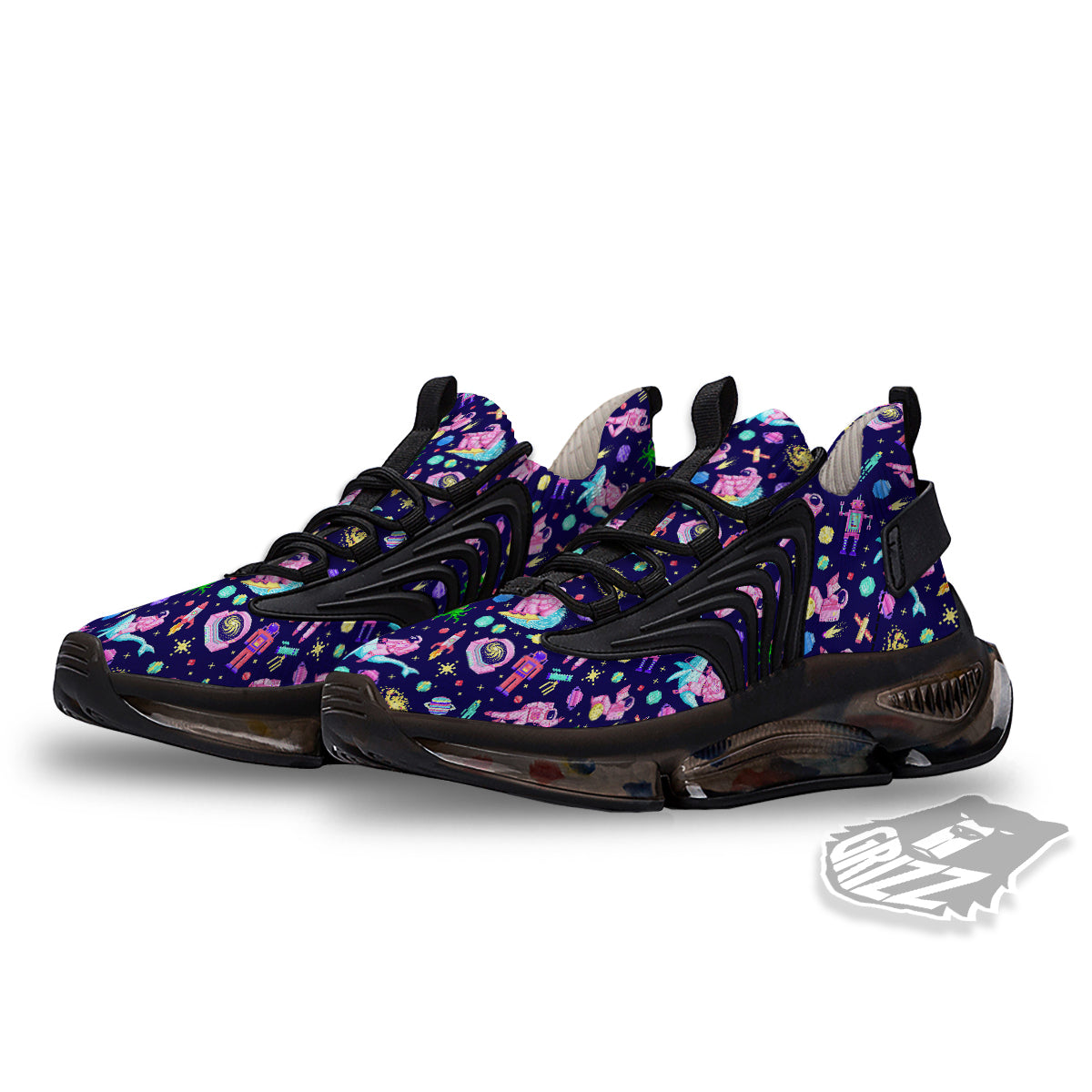 Space Astronaut 8 Bit Print Pattern Black Gym Shoes-grizzshop