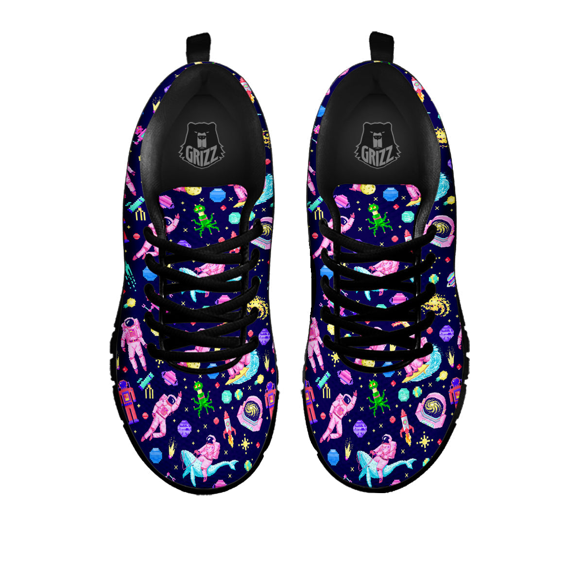 Space Astronaut 8 Bit Print Pattern Black Sneaker-grizzshop