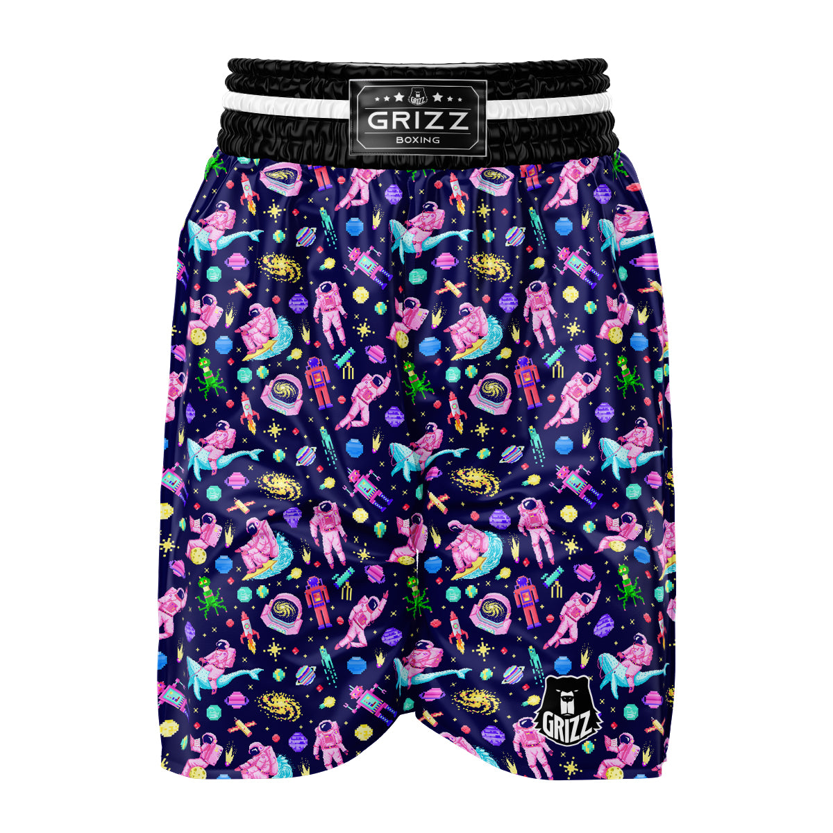 Space Astronaut 8 Bit Print Pattern Boxing Shorts-grizzshop