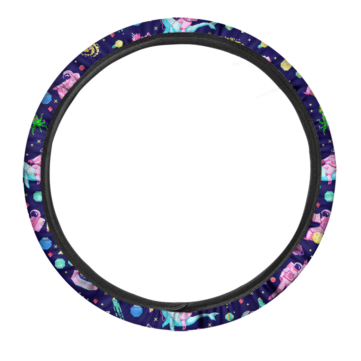 Space Astronaut 8 Bit Print Pattern Car Steering Wheel Cover-grizzshop