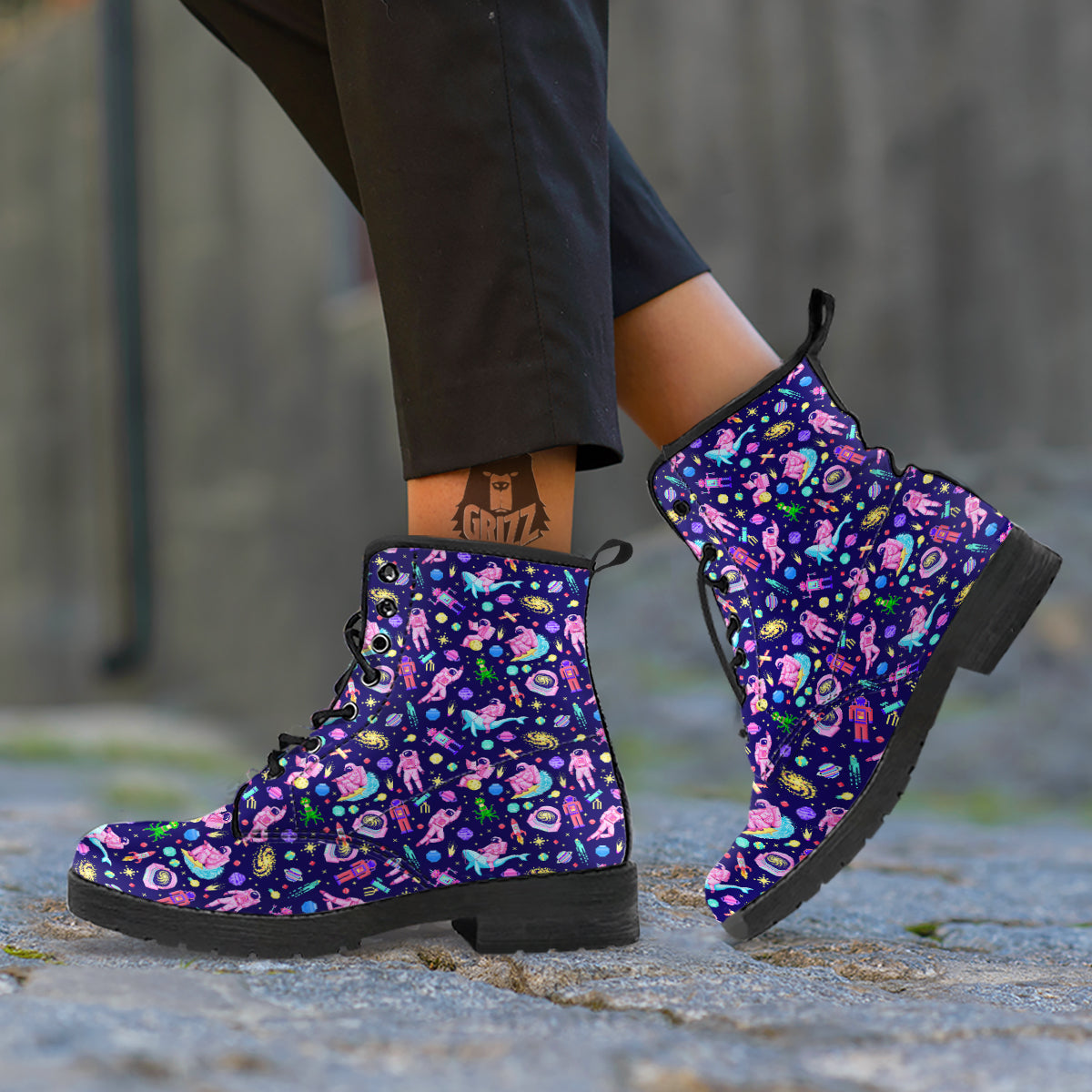 Space Astronaut 8 Bit Print Pattern Leather Boots-grizzshop
