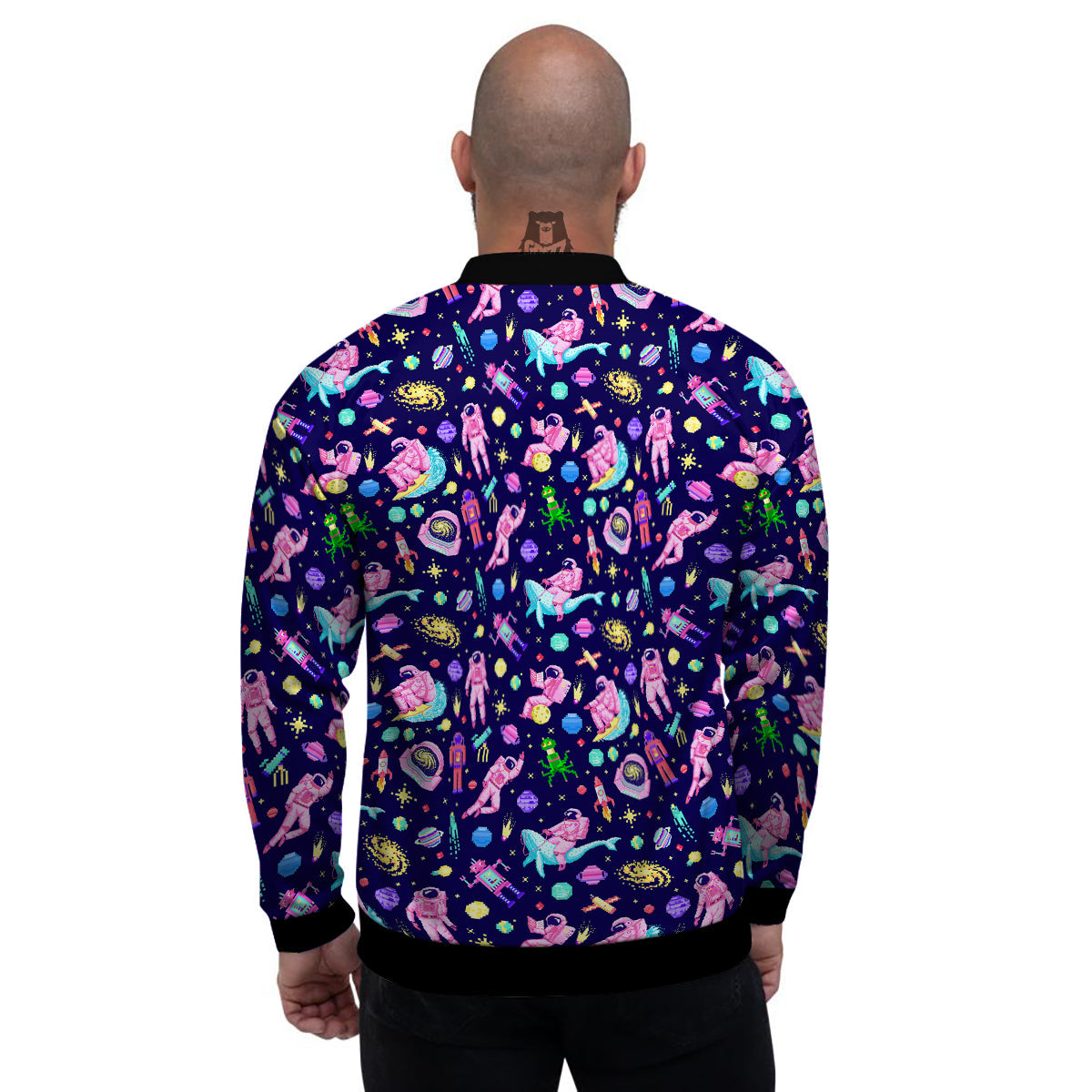 Space Astronaut 8 Bit Print Pattern Men's Bomber Jacket-grizzshop