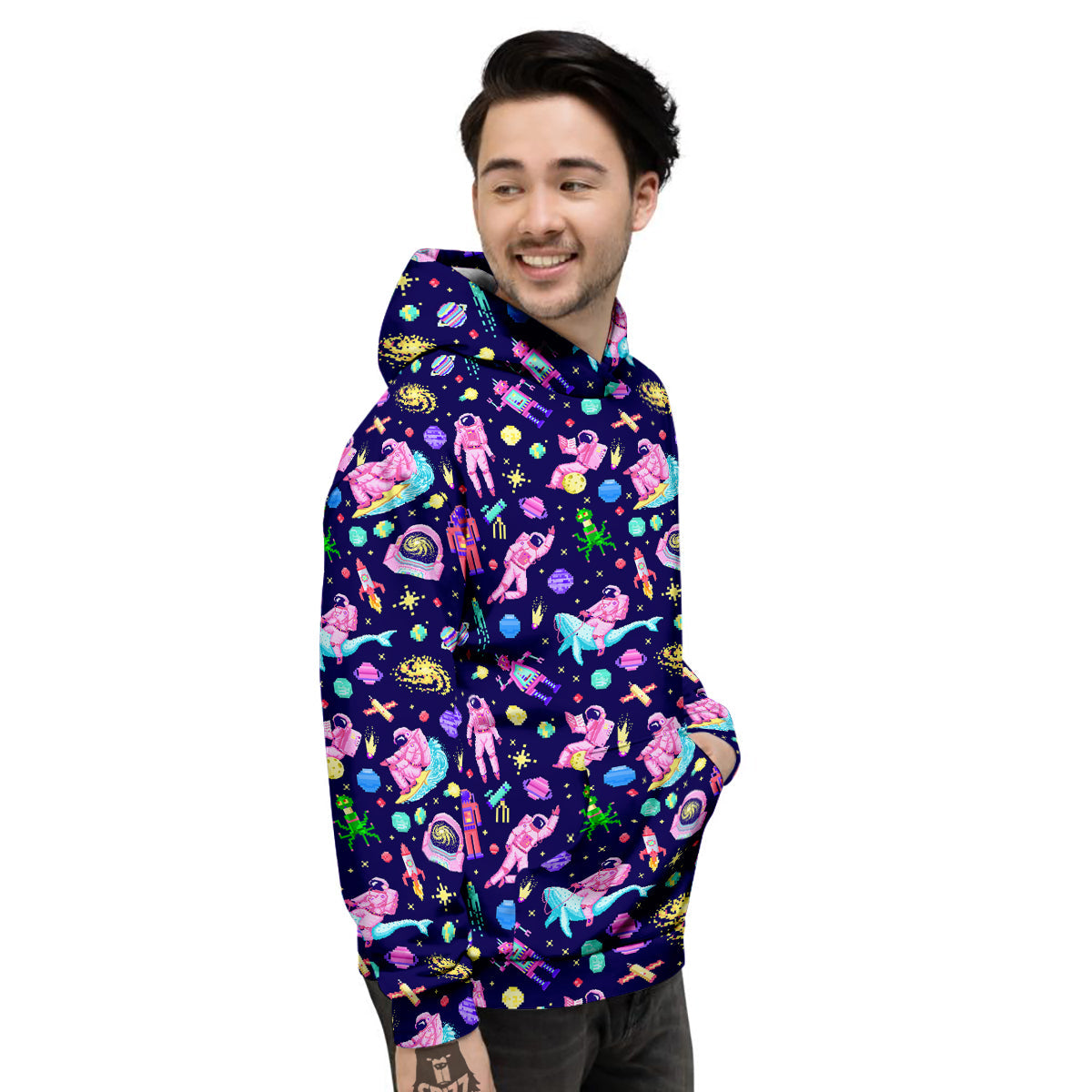 Space Astronaut 8 Bit Print Pattern Men's Hoodie-grizzshop