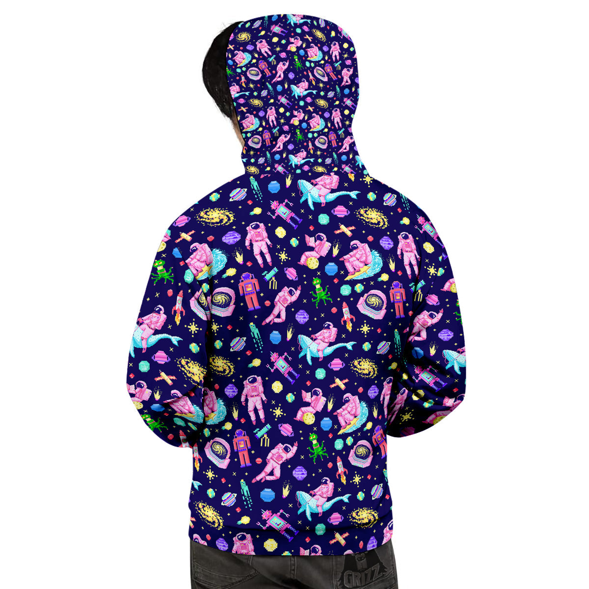Space Astronaut 8 Bit Print Pattern Men's Hoodie-grizzshop