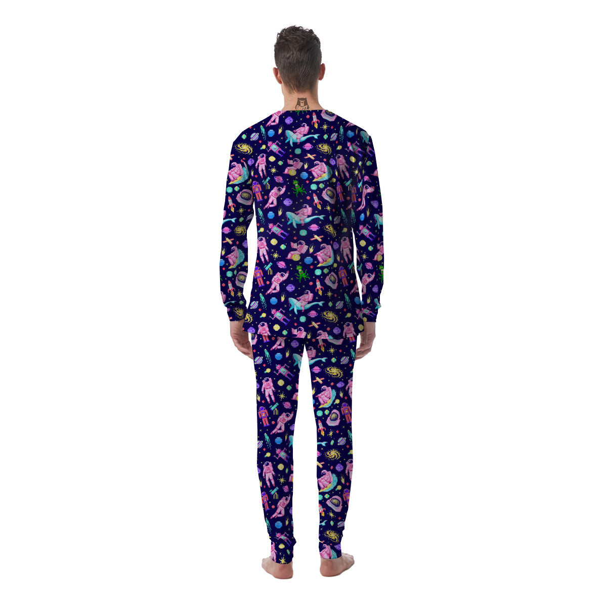 Space Astronaut 8 Bit Print Pattern Men's Pajamas-grizzshop