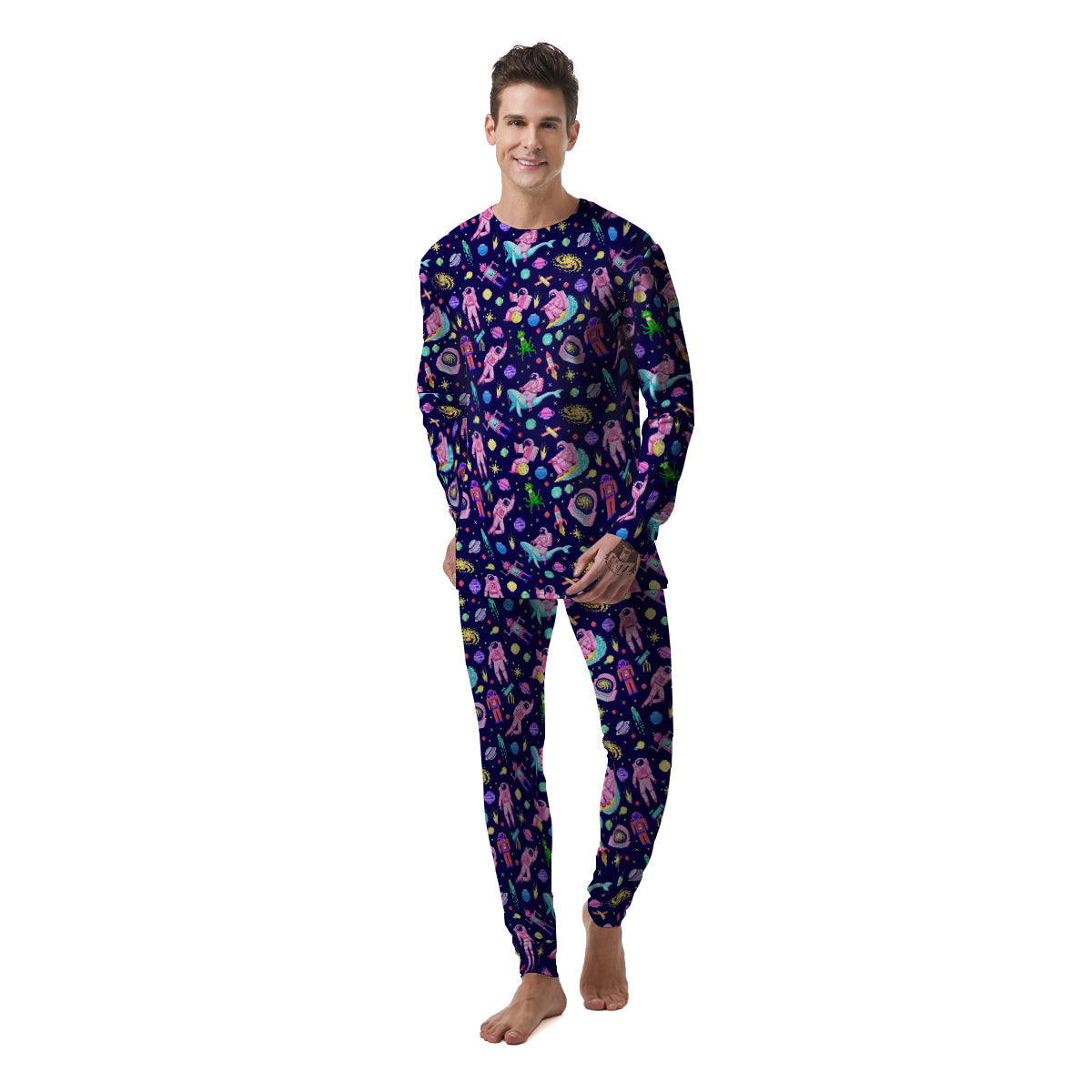 Space Astronaut 8 Bit Print Pattern Men's Pajamas-grizzshop