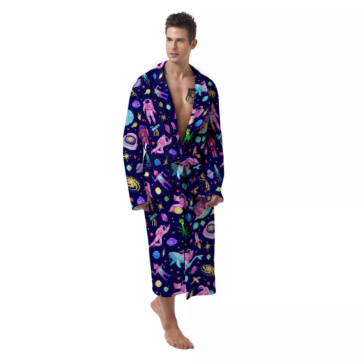 Space Astronaut 8 Bit Print Pattern Men's Robe-grizzshop