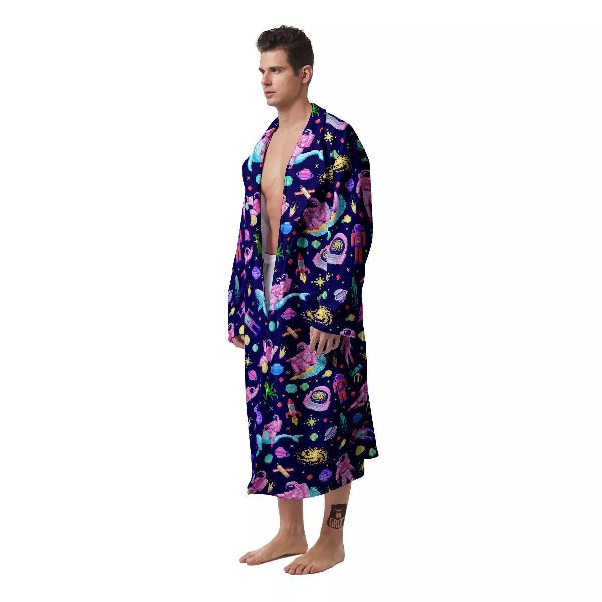 Space Astronaut 8 Bit Print Pattern Men's Robe-grizzshop