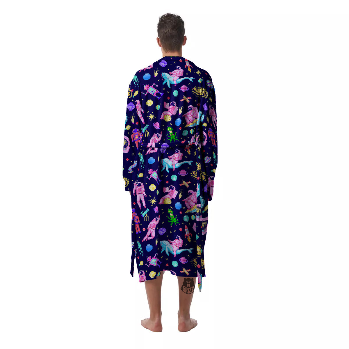 Space Astronaut 8 Bit Print Pattern Men's Robe-grizzshop