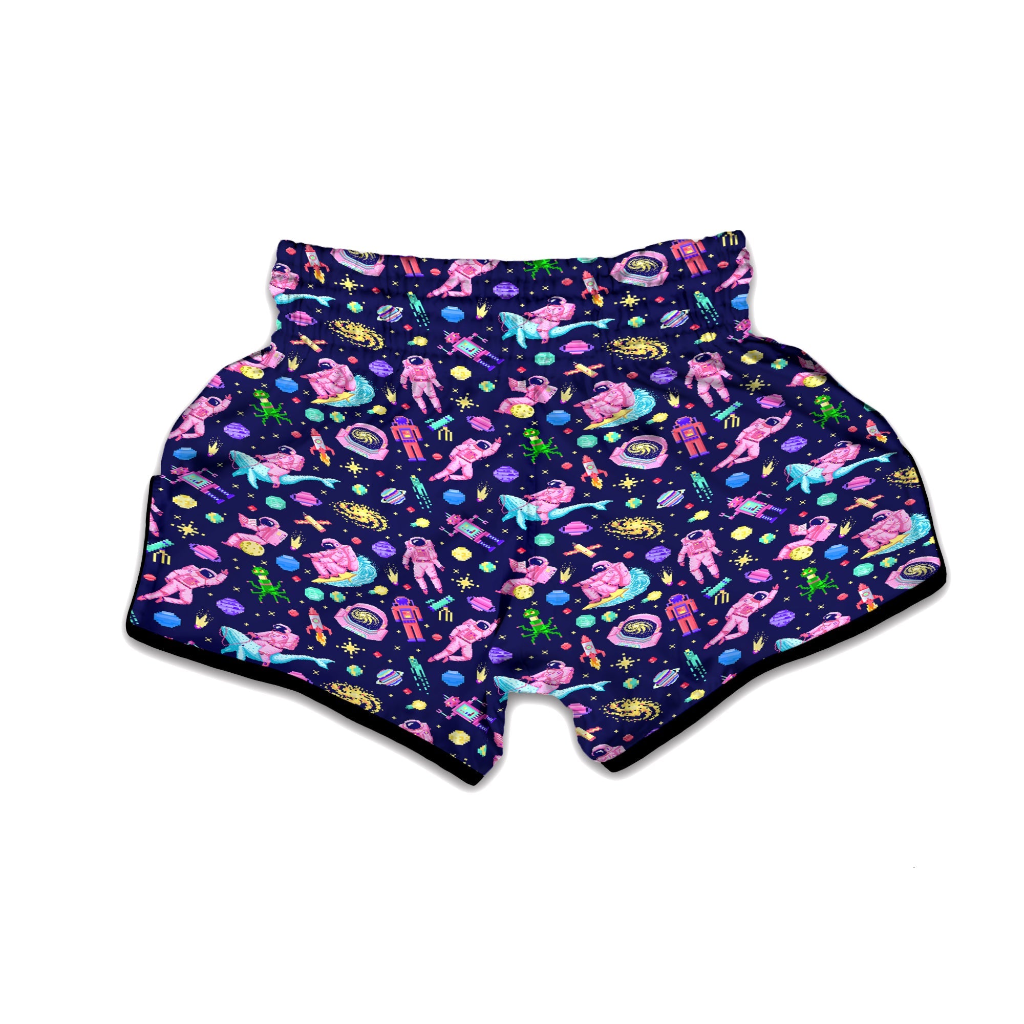Space Astronaut 8 Bit Print Pattern Muay Thai Boxing Shorts-grizzshop