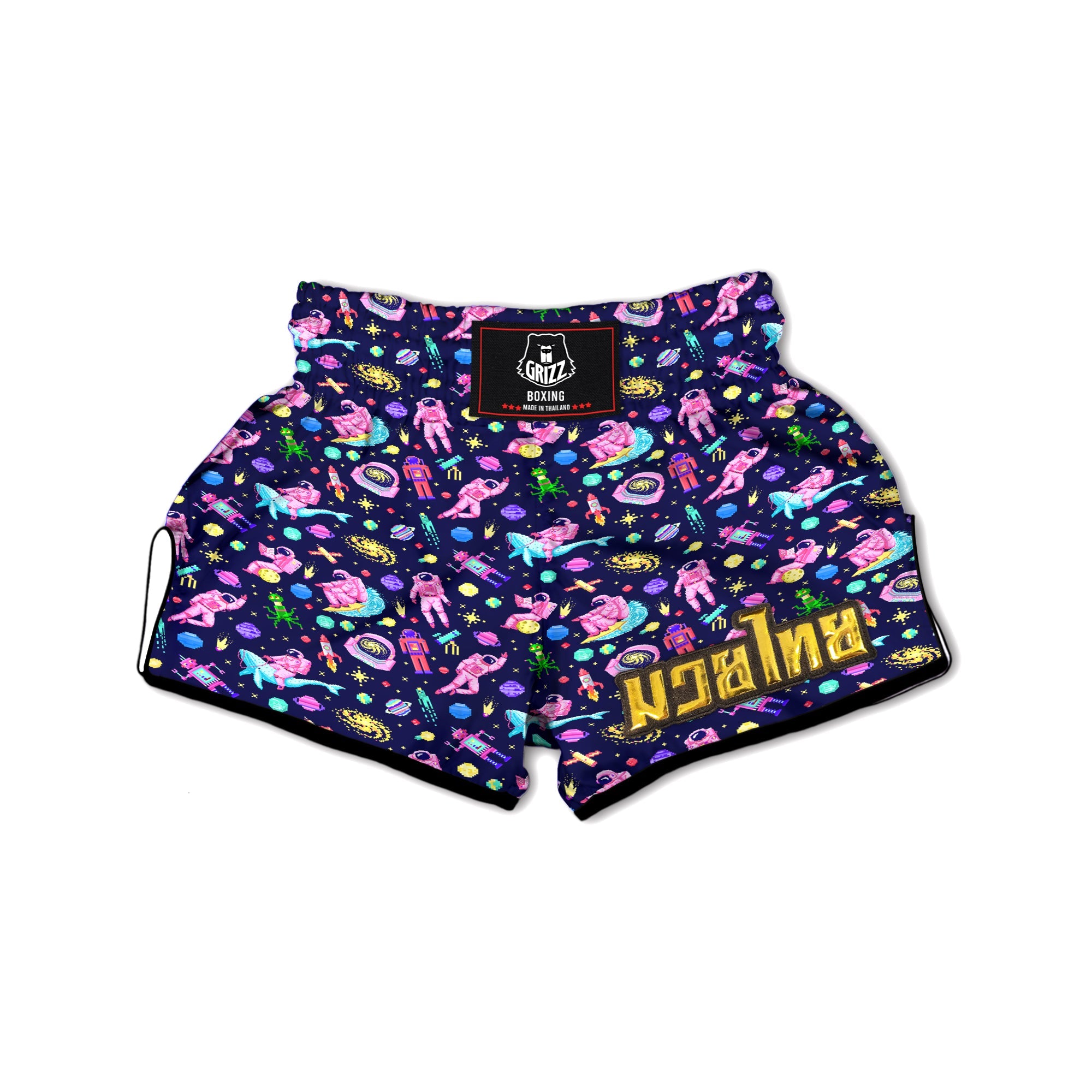 Space Astronaut 8 Bit Print Pattern Muay Thai Boxing Shorts-grizzshop