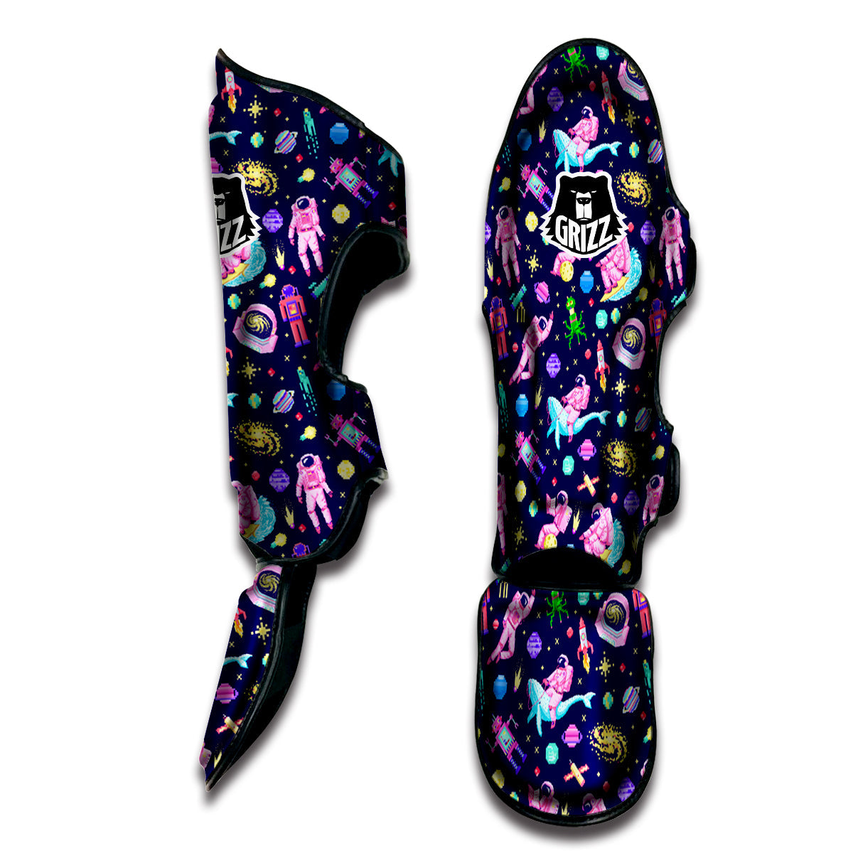 Space Astronaut 8 Bit Print Pattern Muay Thai Shin Guards-grizzshop