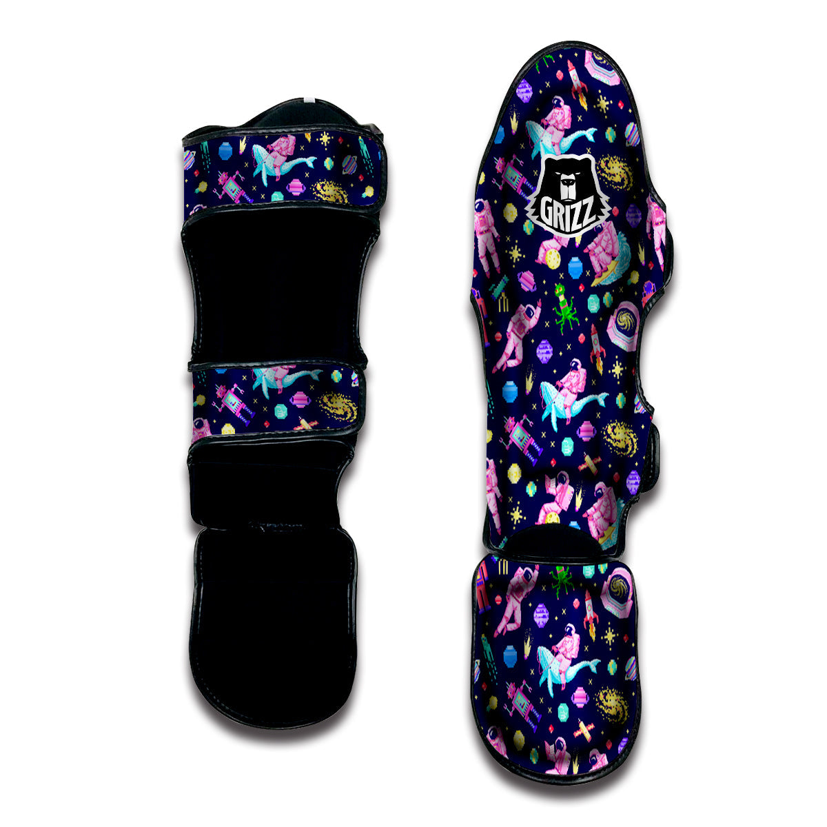 Space Astronaut 8 Bit Print Pattern Muay Thai Shin Guards-grizzshop