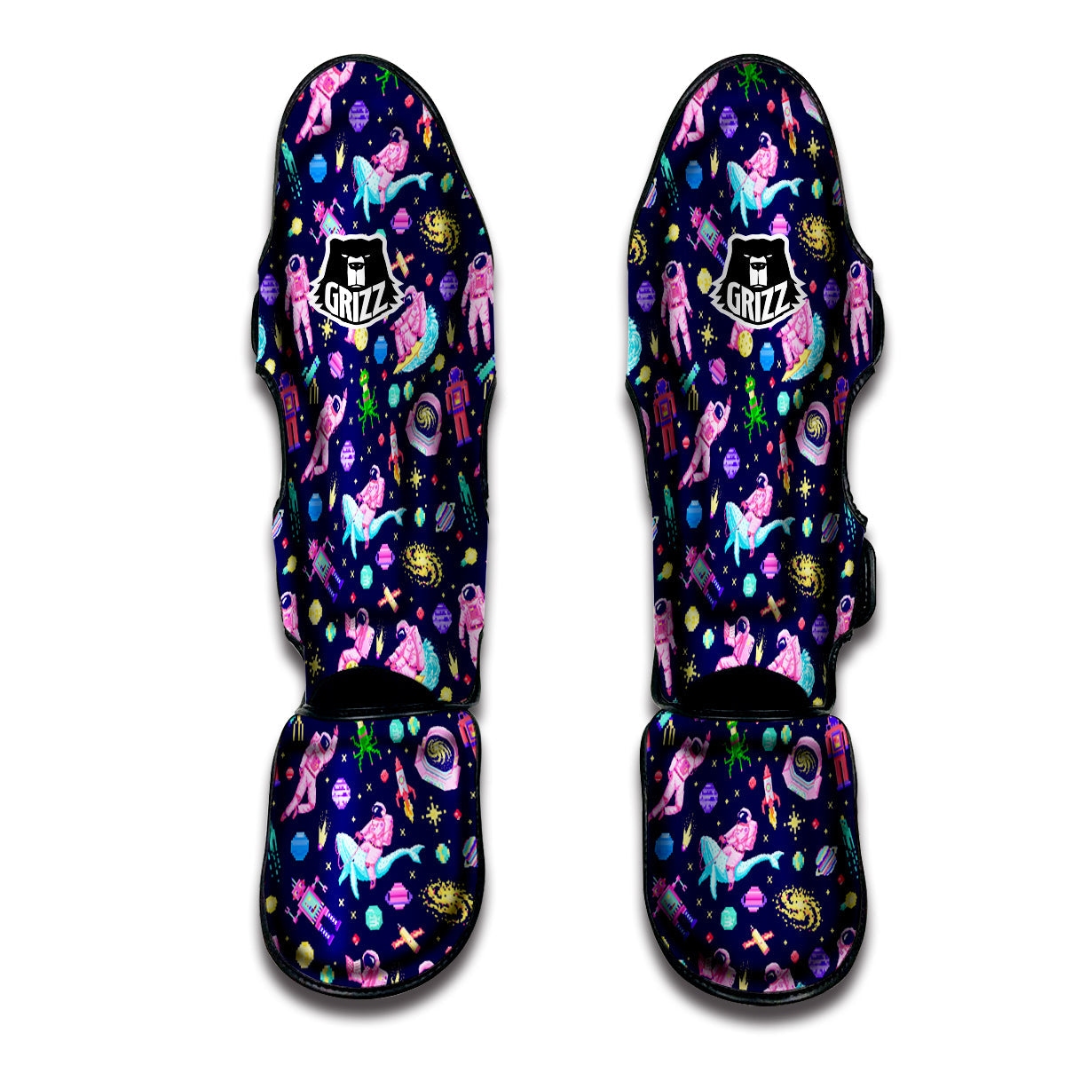 Space Astronaut 8 Bit Print Pattern Muay Thai Shin Guards-grizzshop