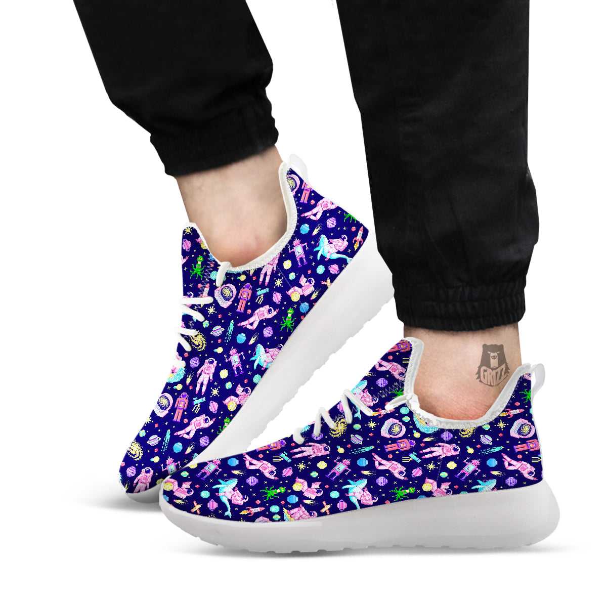 Space Astronaut 8 Bit Print Pattern White Athletic Shoes-grizzshop