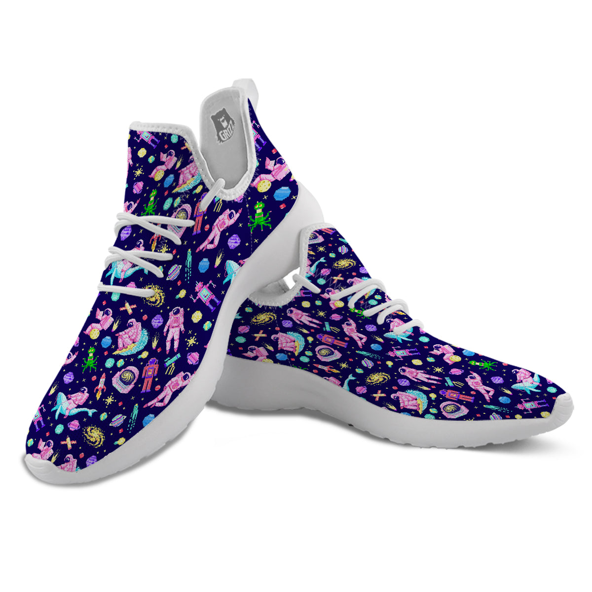 Space Astronaut 8 Bit Print Pattern White Athletic Shoes-grizzshop