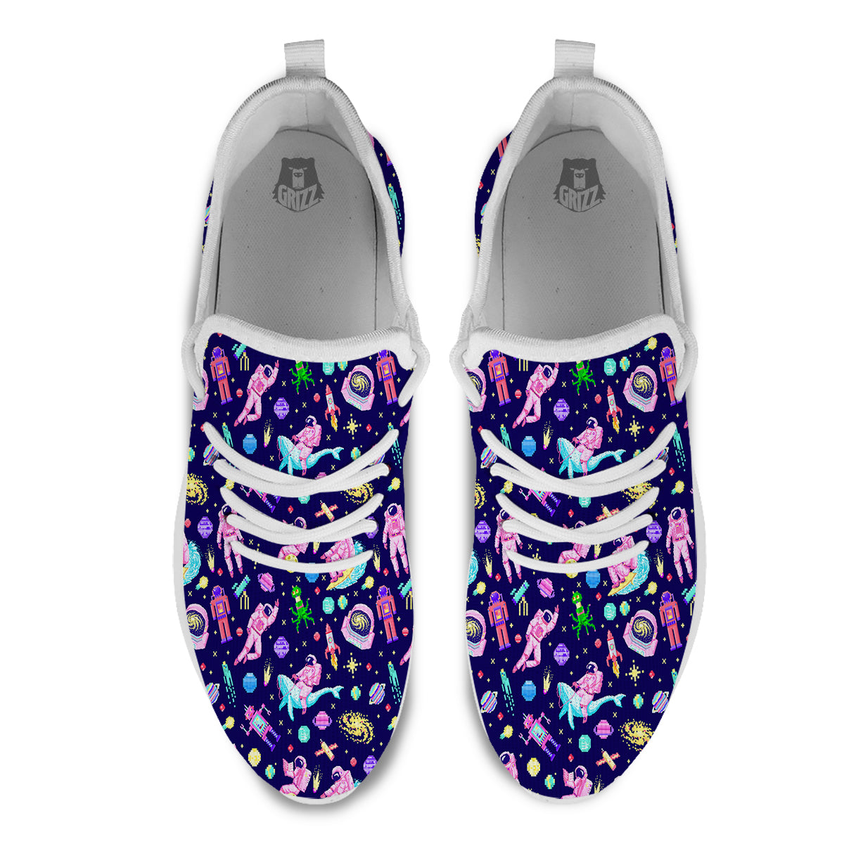 Space Astronaut 8 Bit Print Pattern White Athletic Shoes-grizzshop