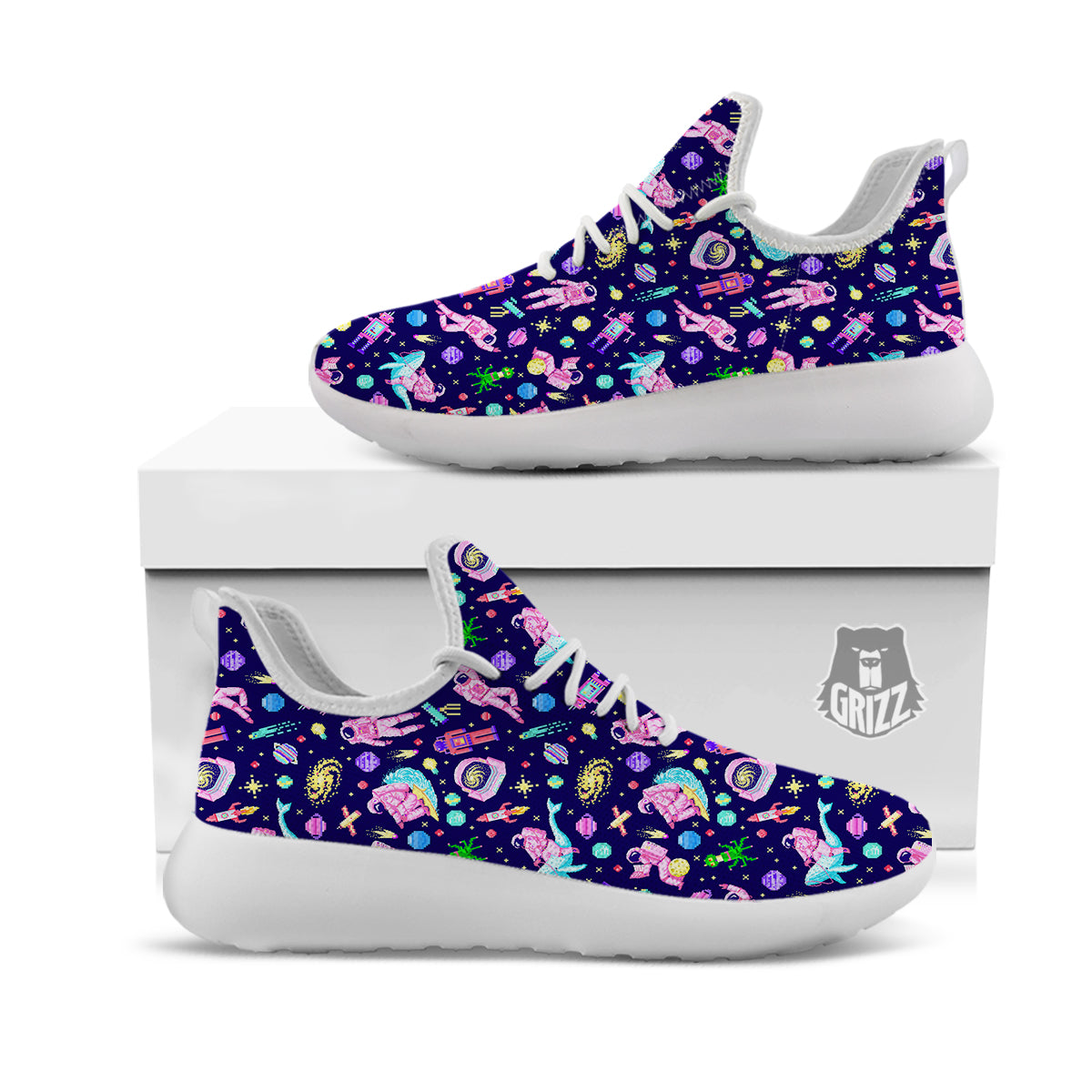 Space Astronaut 8 Bit Print Pattern White Athletic Shoes-grizzshop