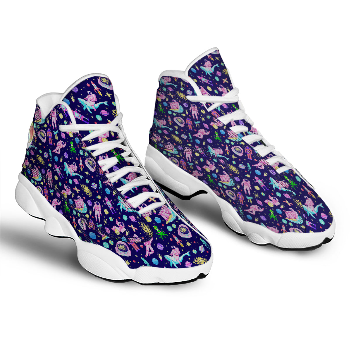 Space Astronaut 8 Bit Print Pattern White Basketball Shoes-grizzshop