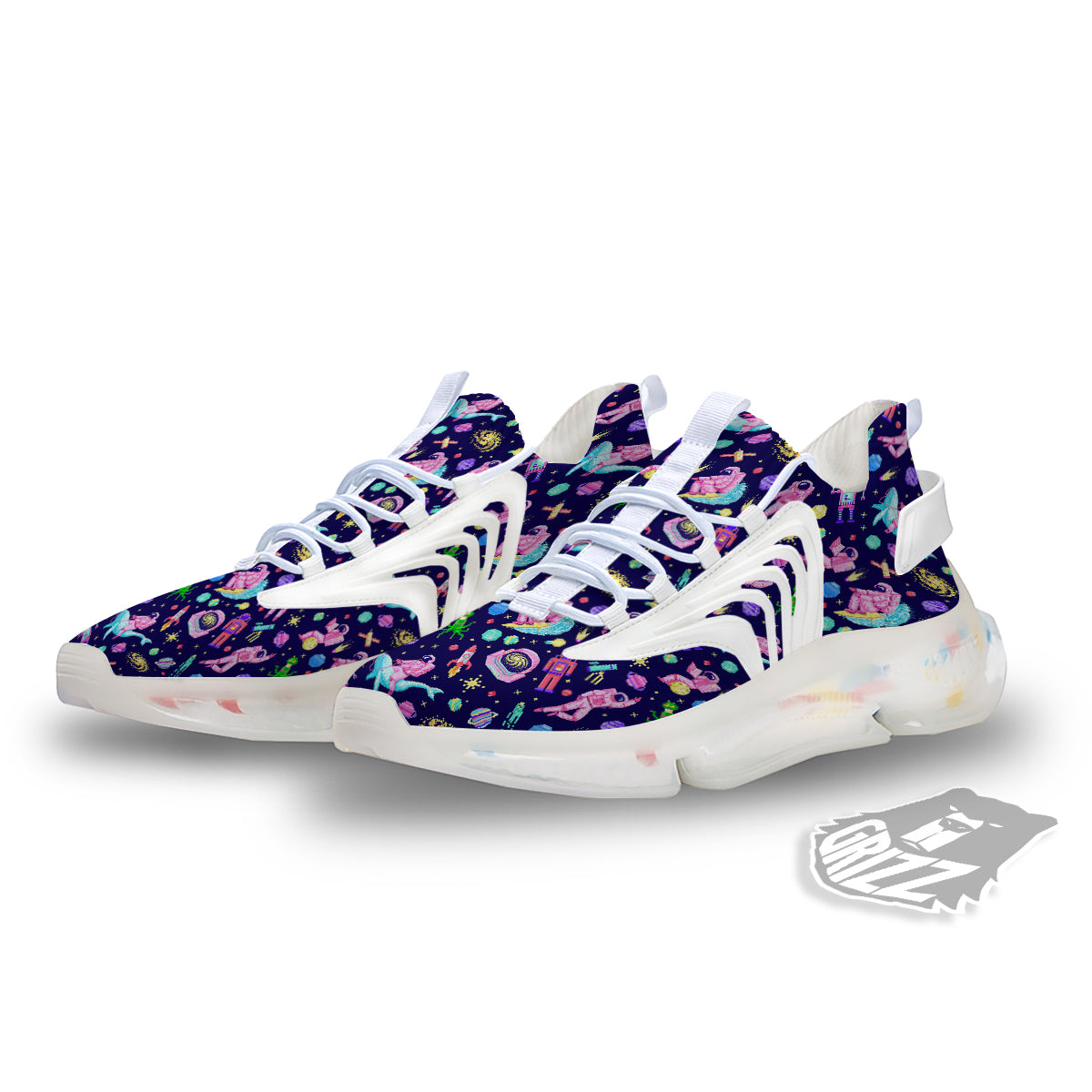 Space Astronaut 8 Bit Print Pattern White Gym Shoes-grizzshop