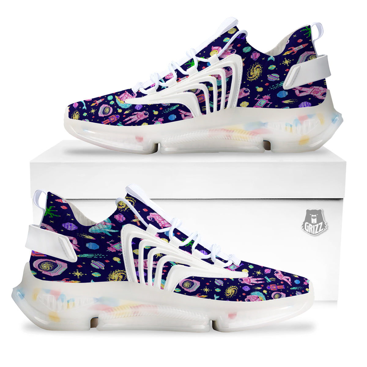 Space Astronaut 8 Bit Print Pattern White Gym Shoes-grizzshop